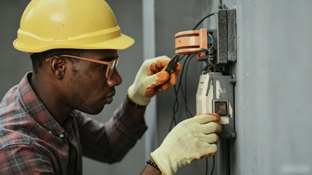 Licensed contractor performing an emergency electrical panel inspection with diagnostic equipment