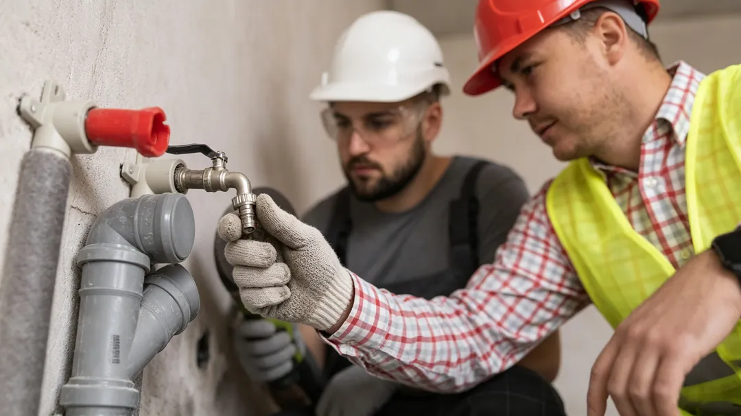 Professional plumber utilizing hydrostatic pressure testing equipment